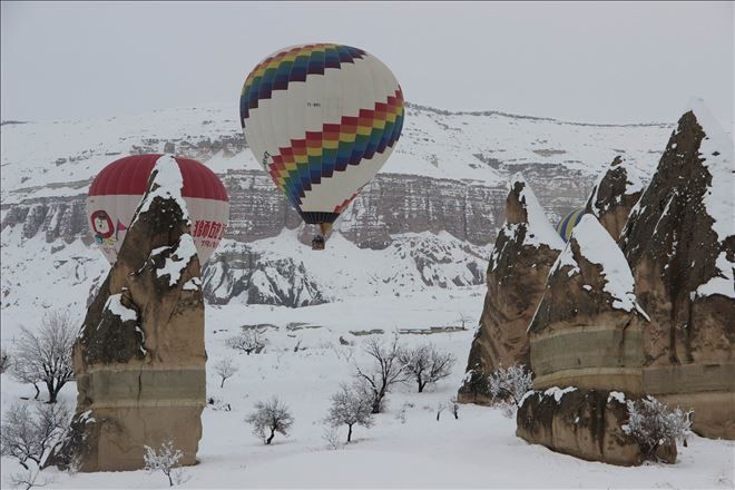Karlar altında  Kapadokya´da  balon turu